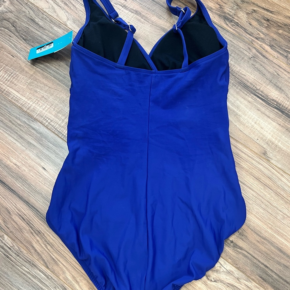 Aqua Green Royal Blue One-Piece Swimsuit - Picture 3 of 3